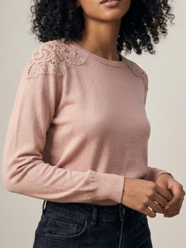 Zara Knit Blush Pink Floral Lace Back Pullover Size Medium